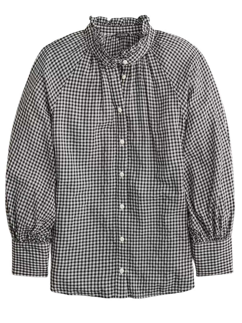 J. Crew Ruffleneck Button Up Shirt in Plaid Soft Gauze Size 0